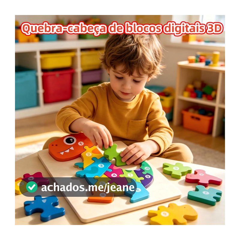 Quebra-Cabeça de Dino 3D em Madeira - Brinquedo Educativo Montessori para Bebês e Crianças Pequenas