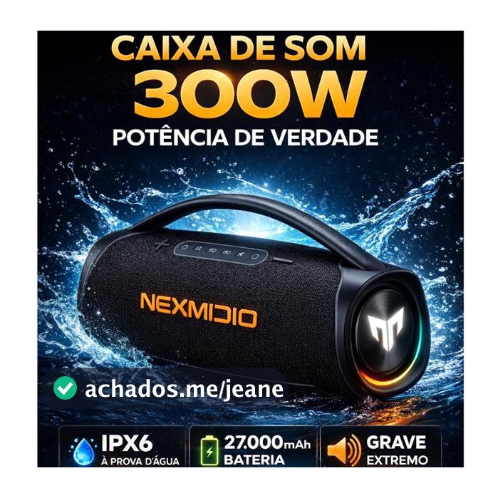 Caixa de Som Bluetooth MD-B09 300W Alta Potência TWS Luz RGB Rádio FM USB Type-C Resistente à Água IPX6