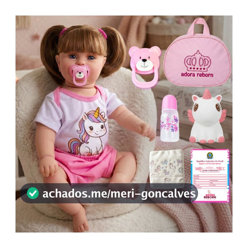 Boneca Bebê Reborn Unicórnio Menina Original Realista de Silicone Pode Dar Banho Com Bolsa Maternidade