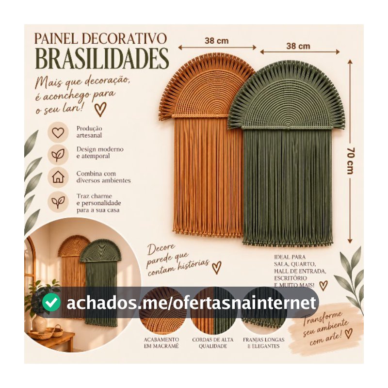Painel Brasilidades, Painel de parede decorativo em macramê, colar de parede, arte boho
