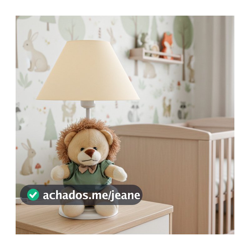 Abajur Luminária Infantil Safari Leão Pelúcia Decoração Quarto de Bebê