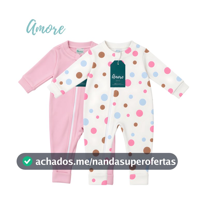 Roupa Para Bebê Kit 2 Macacão Amore Vira Pé Bolinha Rosa e Rosa 100% Algodão