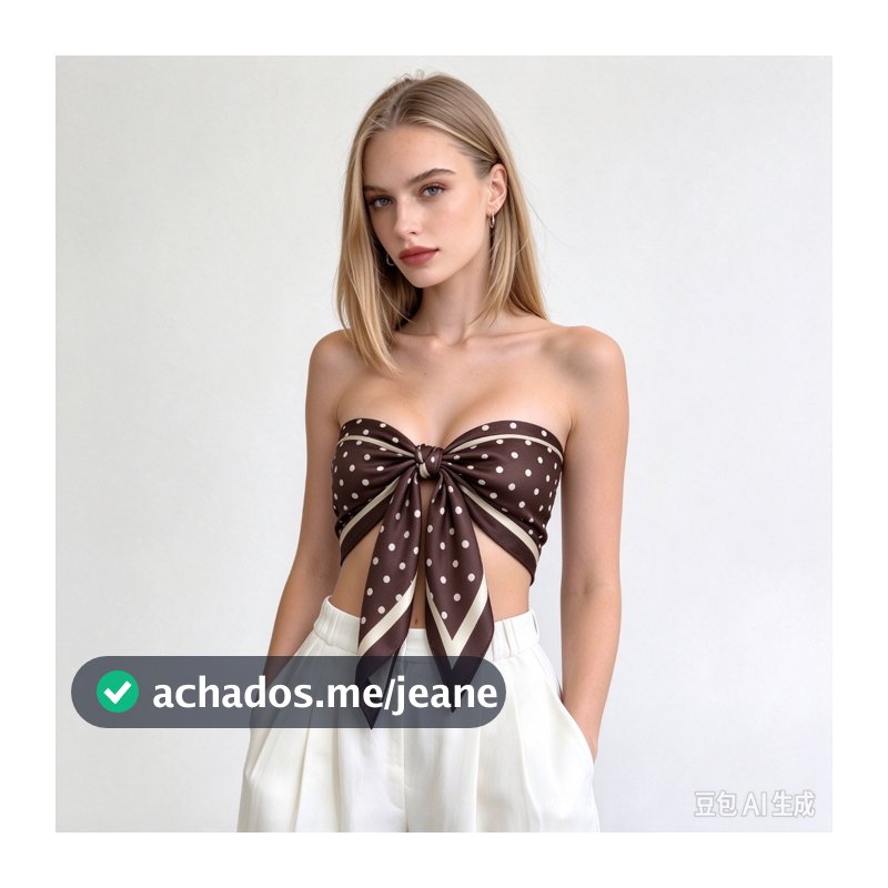 Lenço Quadrado Satim 90x90cm Poá Marrom e Branco Multiuso, Acessório Cabelo, Bolsa, Cintura, Gravata