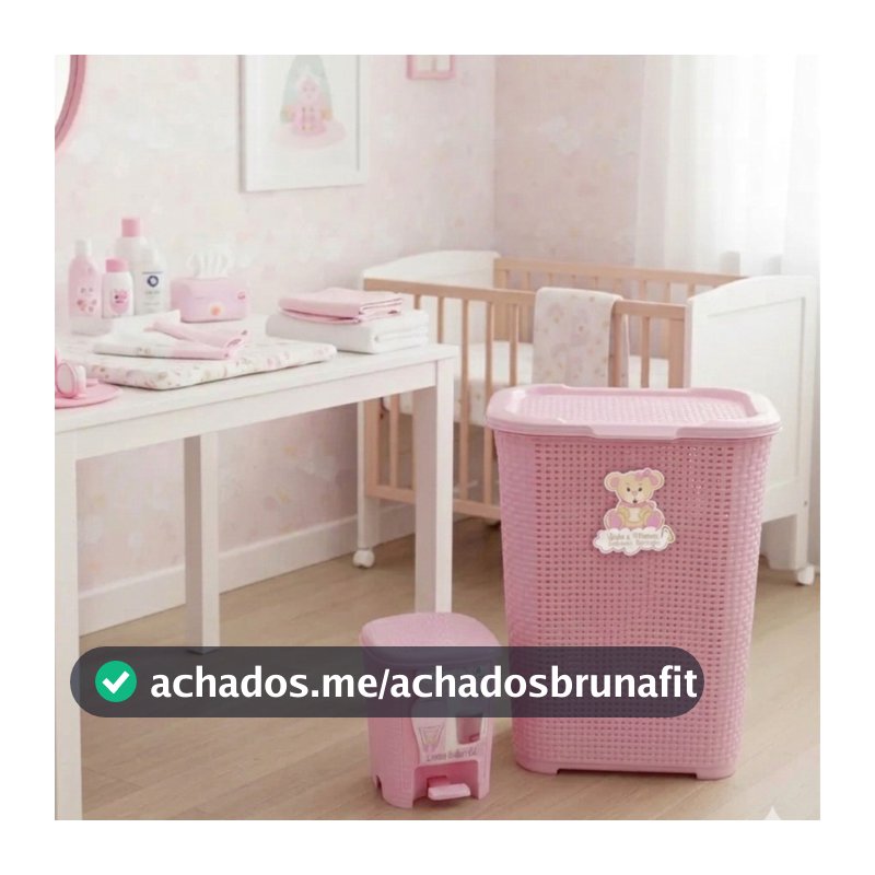 Kit Quarto Infantil Bebê Lixeira Com Pedal 6L + Cesto Roupas 30L Rosa