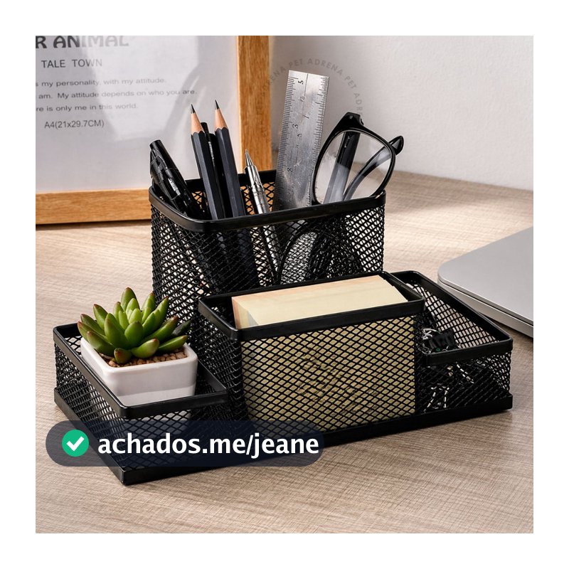 Porta Caneta Organizador De Metal Para Mesa Escritório Multiuso 4 Divisória Porta Canetas Lápis