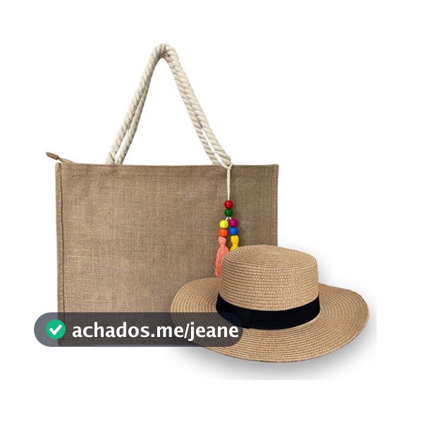 Bolsa Sacola Praia Grande Feminina Ombro + Chaveiro E Chapéu Cor Marrom