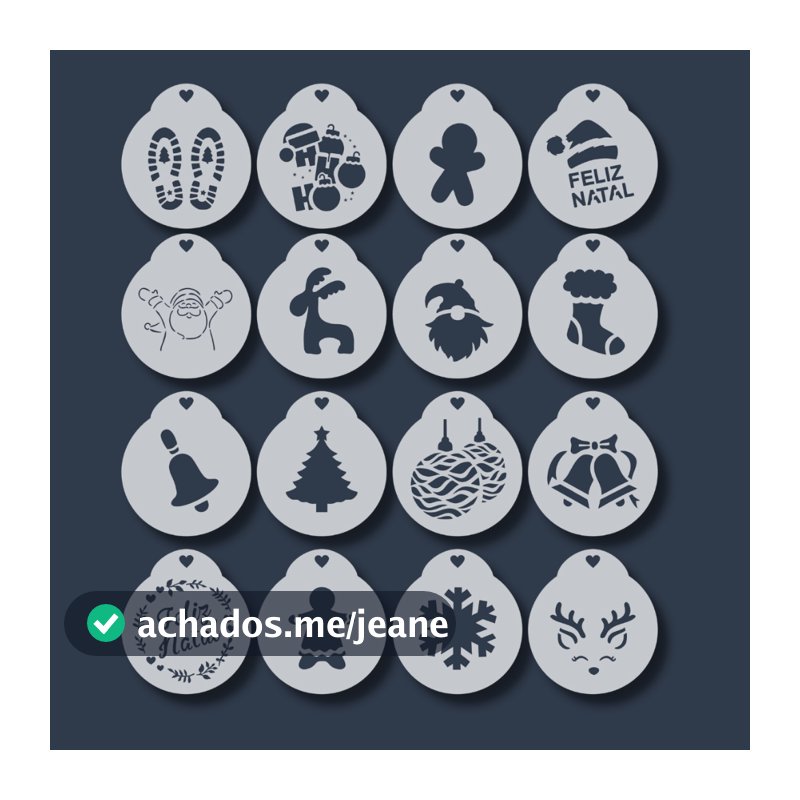 Kit 16 Stencil Natal Molde Vazado Papai Noel para Confeitaria Doces Bolo Pintura Tecidos Mdf