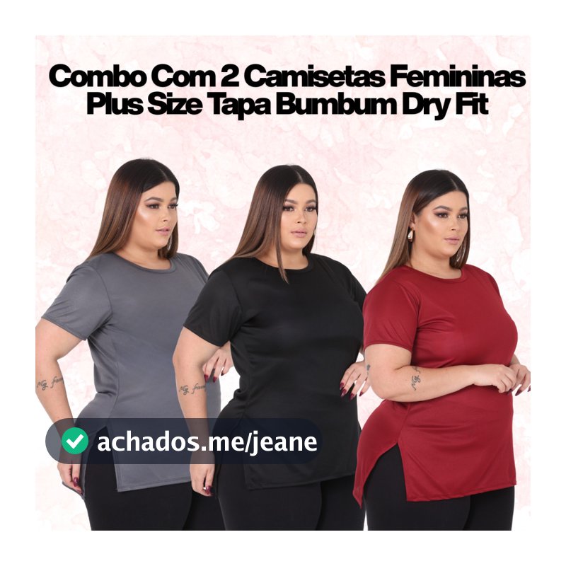 Kit 2 Camisetas Femininas Plus Size Tapa Bumbum Dry Fit Academia Alongada Treino Legging Confortável