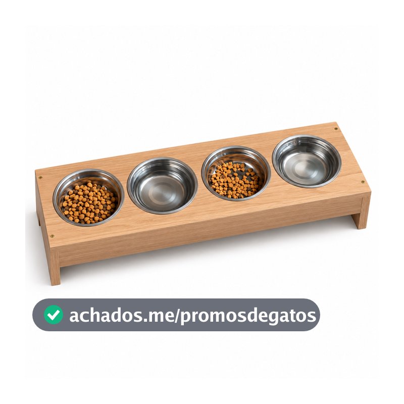 Comedouro Bebedouro Elevado 4 Tigelas Inox para Gatos e Cachorros MDF 73cm Suporte Alimentador Pet