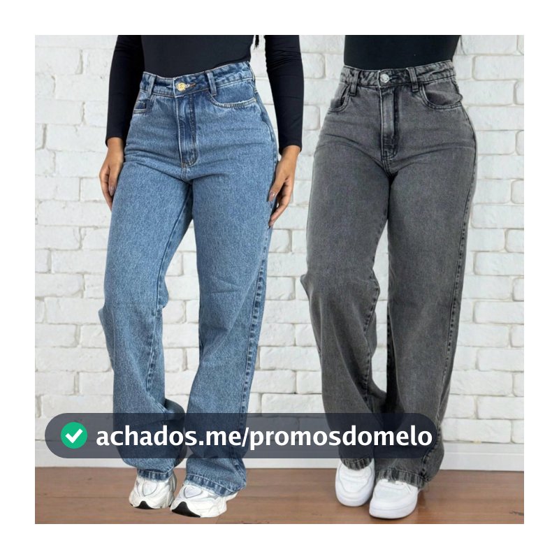 Kit 2 Calças Jeans Wid Leg Cos Alto Aumenta Bumbum Moda Feminina