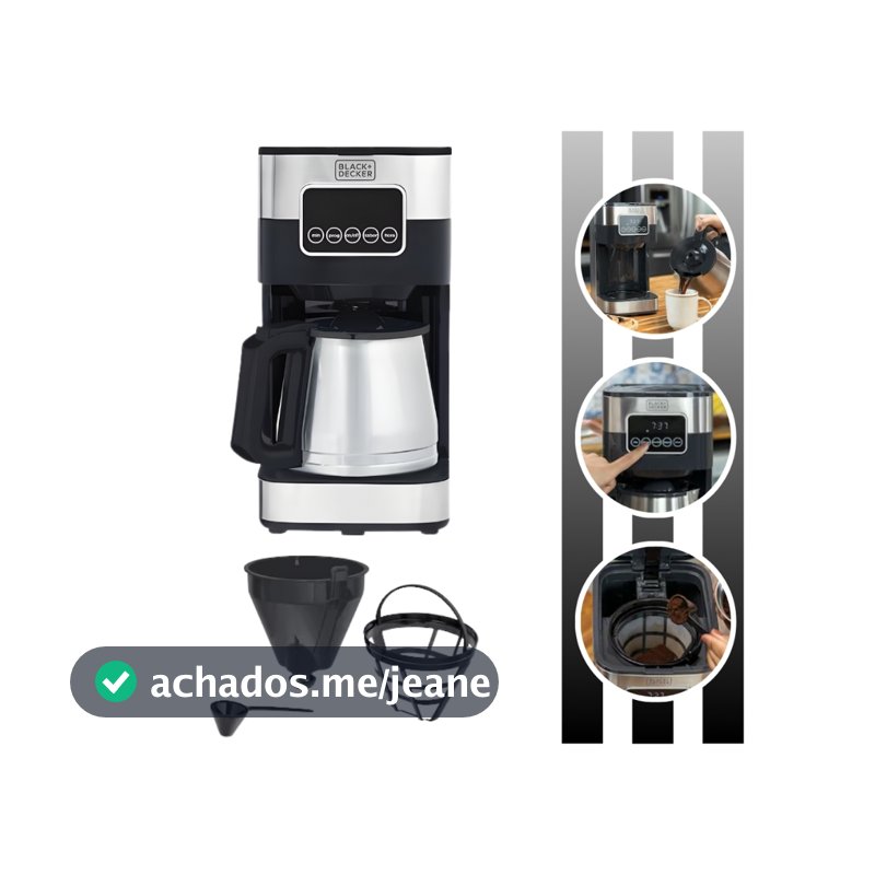 Cafeteira Elétrica Programável Inox Capacidade de 1,5L Modelo CM350 Potência de 900W Black Decker