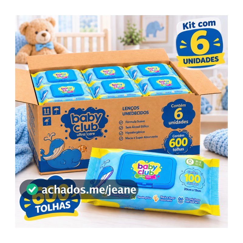 Kit Lenços Umedecidos Baby Club Aloe Vera Hipoalergênico com Tampa Flip Top Caixa Econômica