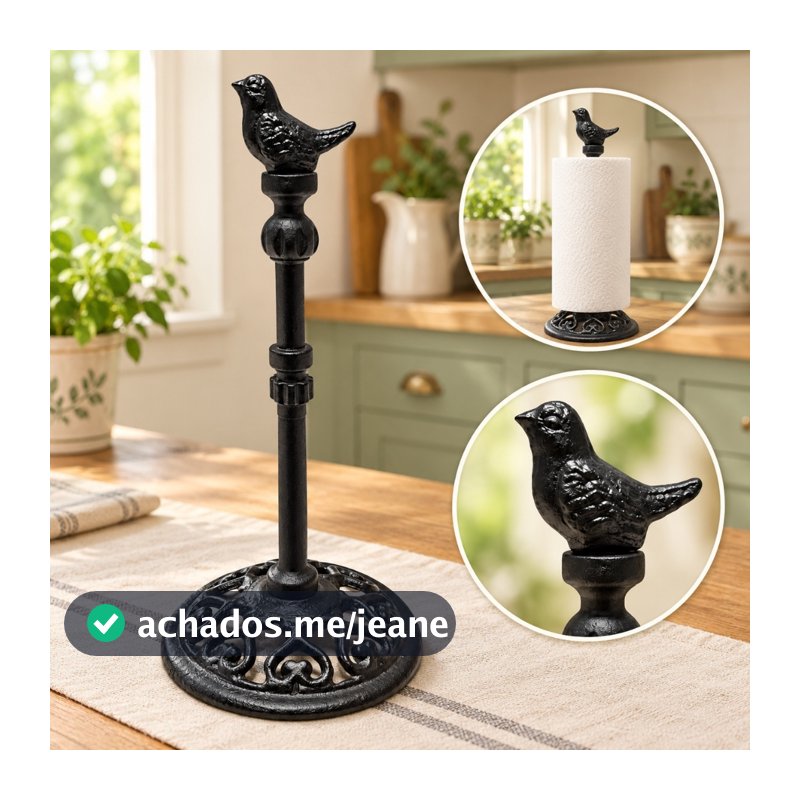 Porta Papel Toalha Colonial Passarinho Decorativo em Metal Fundido Vintage Elegante 35cm