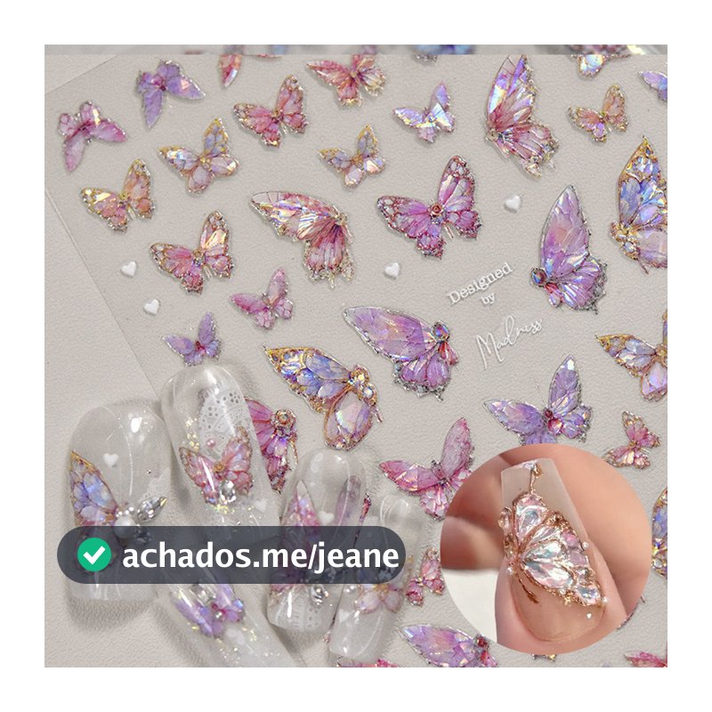 Autocolantes De Unhas De Borboleta Rosa Alta Qualidade Desenho De Luz De Concha Decoração De Arte