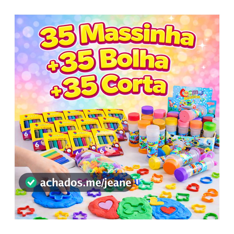 35 Cx Massinha Modelar + 35 Bolha Sabão + 35 Cortador Molde Forminha Kit Festa Lembrancinha