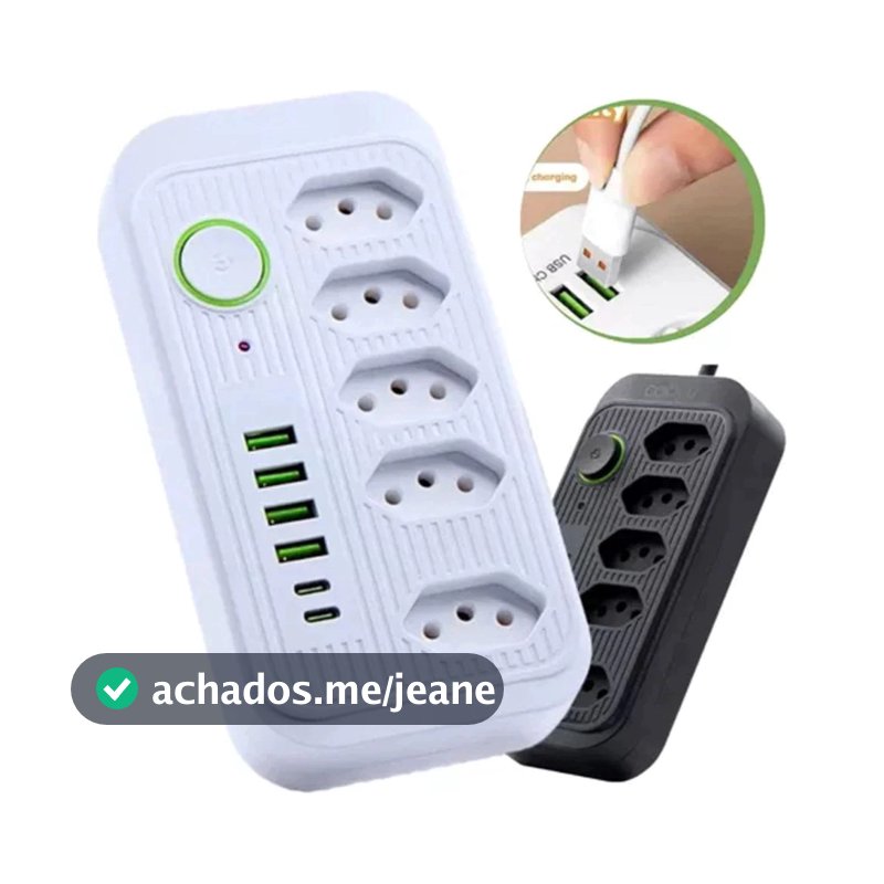 Extensão Tomadas com USB e TypeC Universal Bivolt 110v/220v 2500W Power 2m Filtro De Linha Segurança