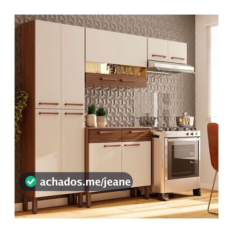 Kit Cozinha Nala 4 Peças Nogueira Off White Ripado - Kits Paraná