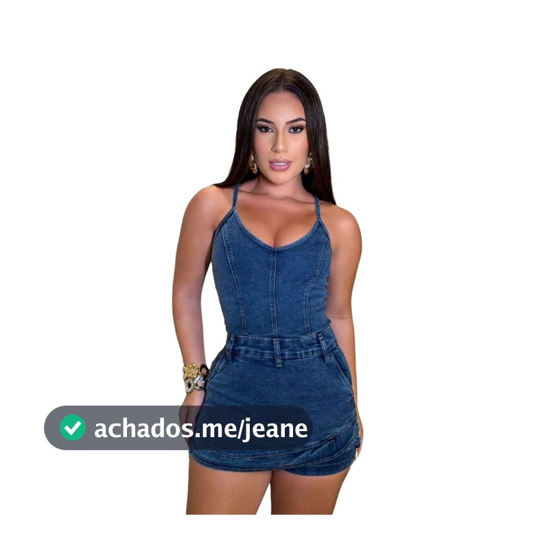Macaquinho Short Saia jeans feminino de Alcinha com lycra