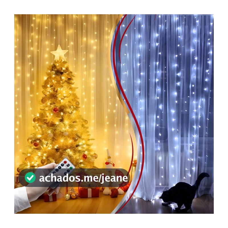 Cortina Led Pisca Natal Decoração Luz Festa Casamento Aniversário 3x3m Fio De Fada 8 Modos Controle