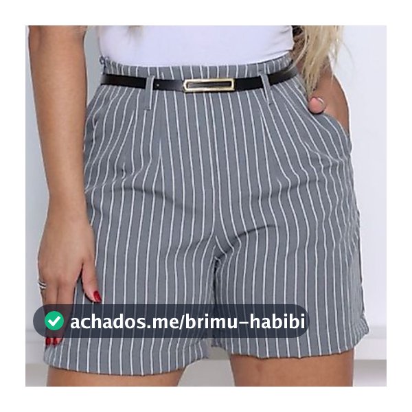 Shorts Alfaiataria feminino social Listrado com cinto, bolso e zíper na lateral verão elegante2026