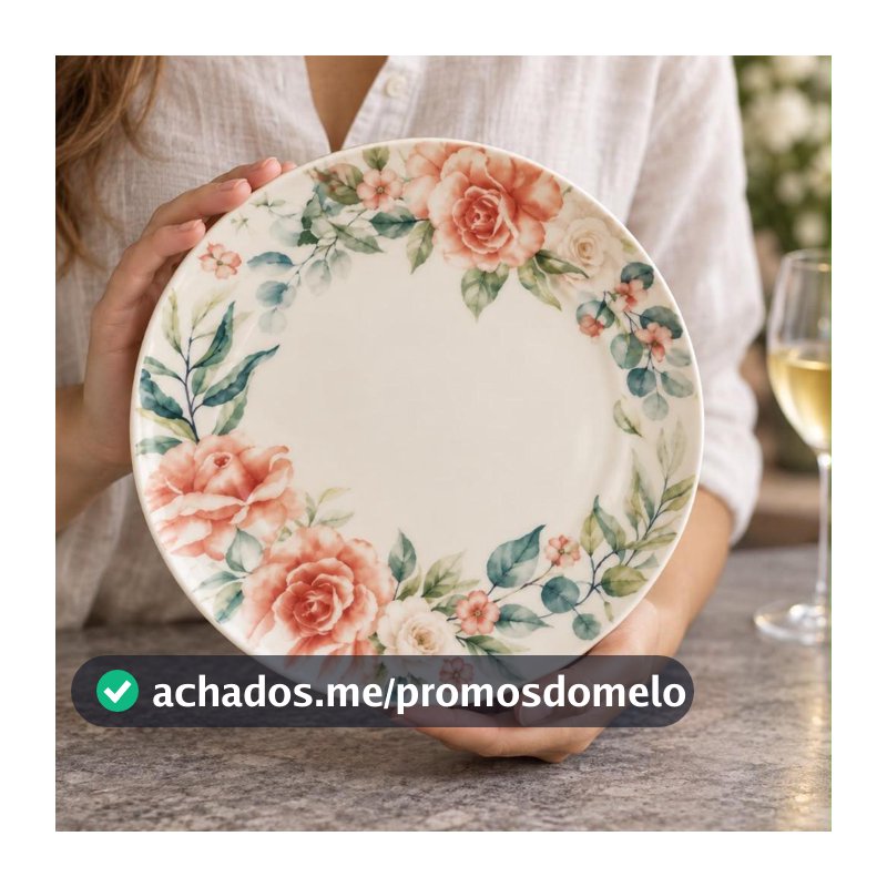 Prato Rasoem Cerâmica  Hera 25,5 cm – Estampa Decorada Elegante
