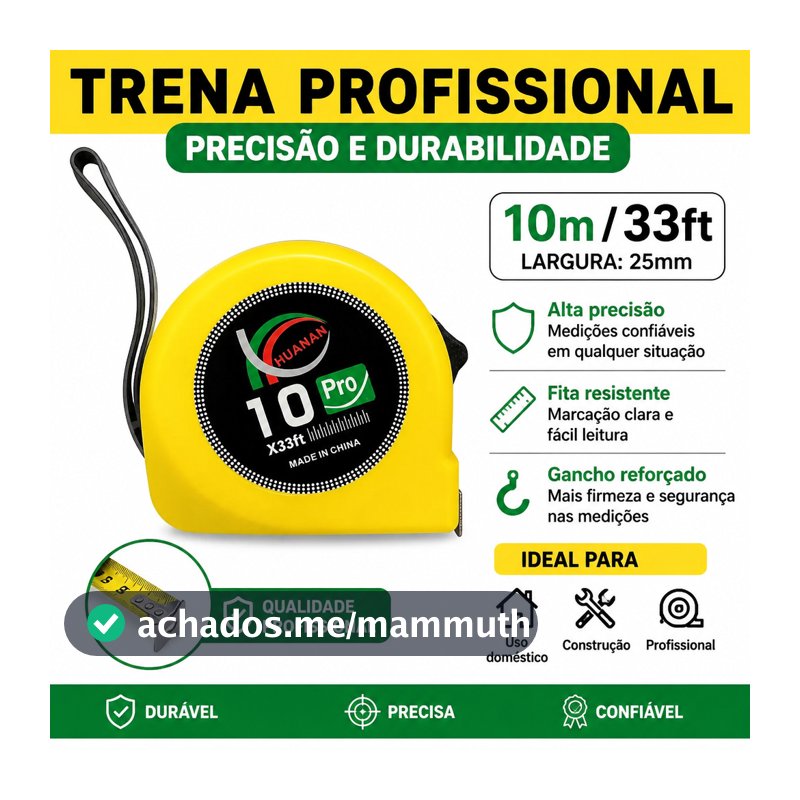 Trena 5/7.5/10 Metros Profissional Emborrachada com Trava Fita Aço Carbono Alta Precisão Resistente