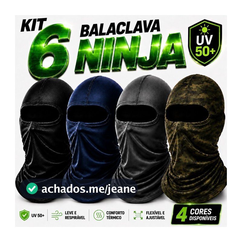 Kit 6 Touca Ninja Balaclava Motoqueiros Militar Tatica Frio Máscara Moto proteção solar raios UV 50+ térmica