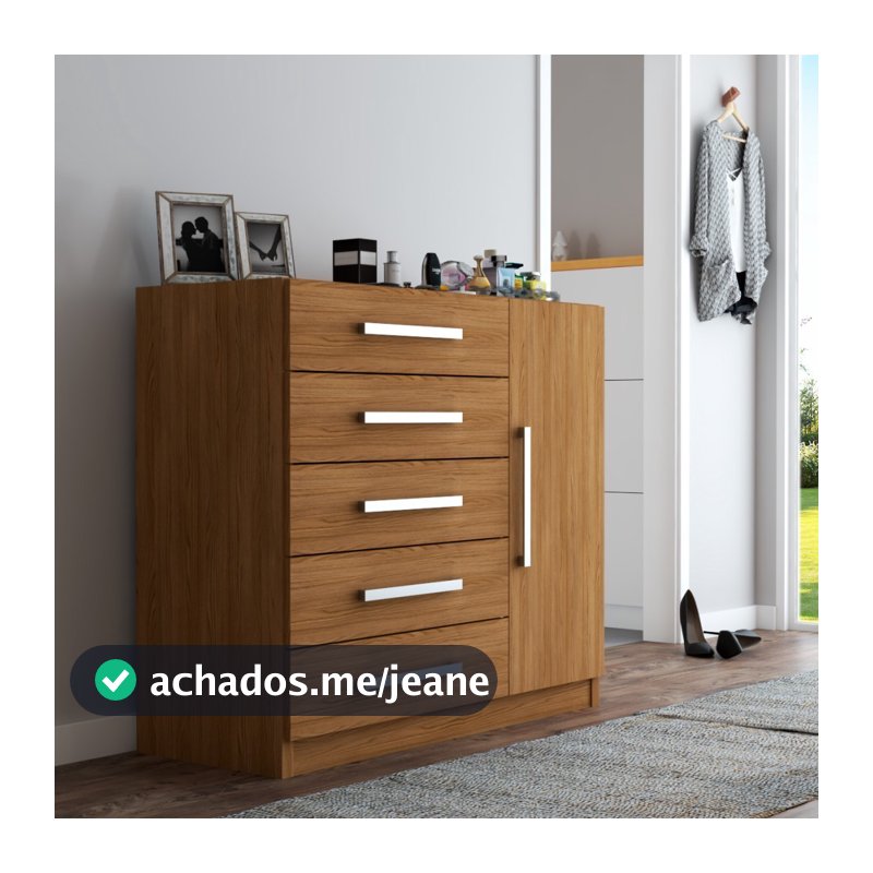 Cômoda 5 Gavetas 1 Porta Corais Cinamomo - Pnr Móveis