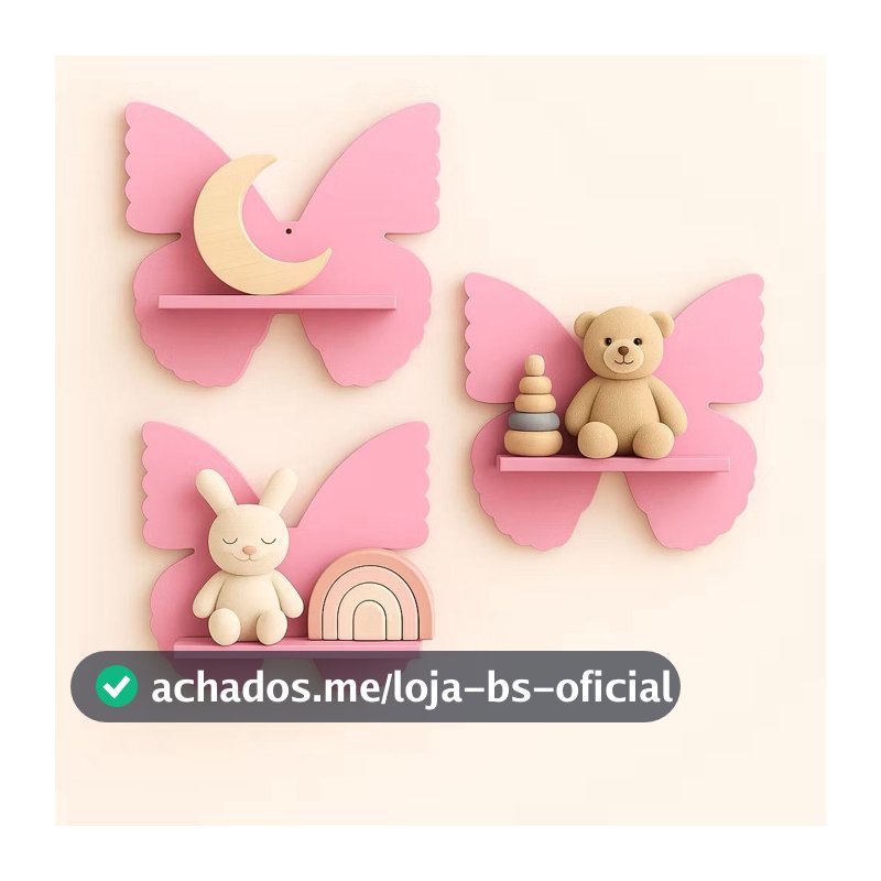 Kit 3 Nichos Prateleira Borboleta Para Bebê Infantil Quarto e Sala