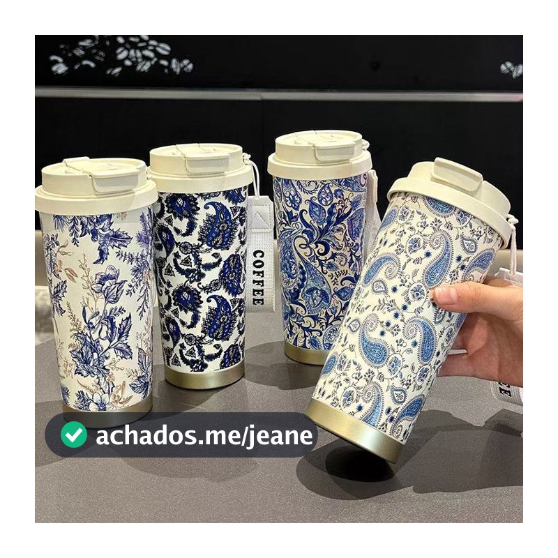Copo Térmico 500ml Caneca de Café de Aço Inoxidável Design Duplo Bico Estampa Moderna