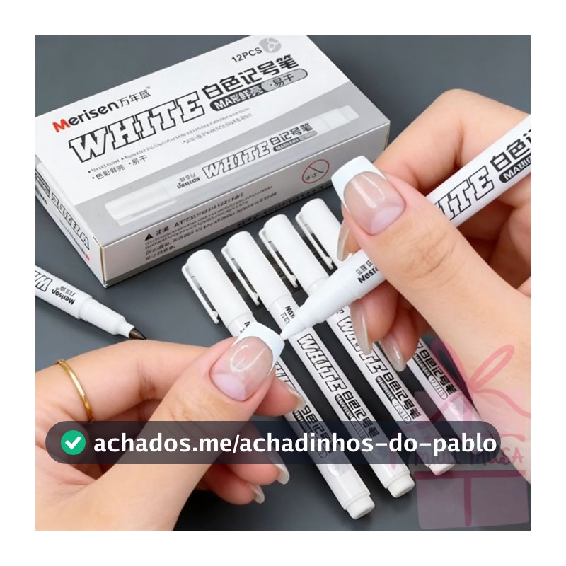12 Peças Caneta Marcadora Branca Permanente Ponta Fina 1mm, À Prova d'Água para Unhas, Plástico e Vidro