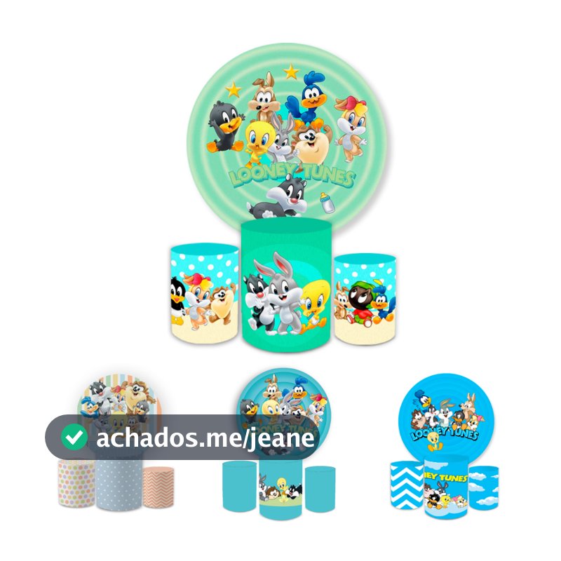 Capa Paineis de Festa Veste Fácil Redondo+ Cilindros Sublimados Tema Looney Tuns Bibi Paineis