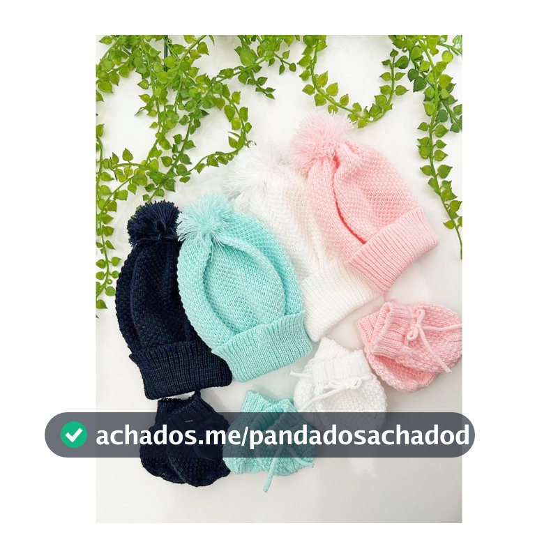 Kit touca e Luva em Tricot Macio de Linha inverno e verão para bebê 0 a 3 meses