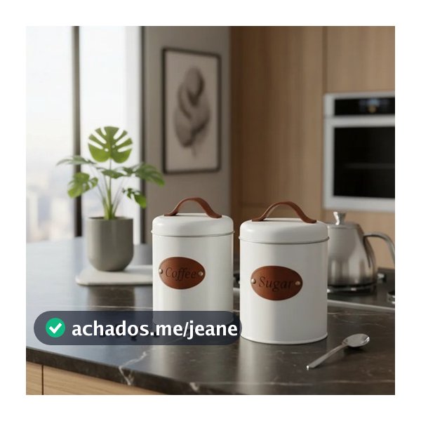 Kit 2 Latas Para Mantimentos Minimalista Coffee e Sugar Alça de Couro Café e Açúcar