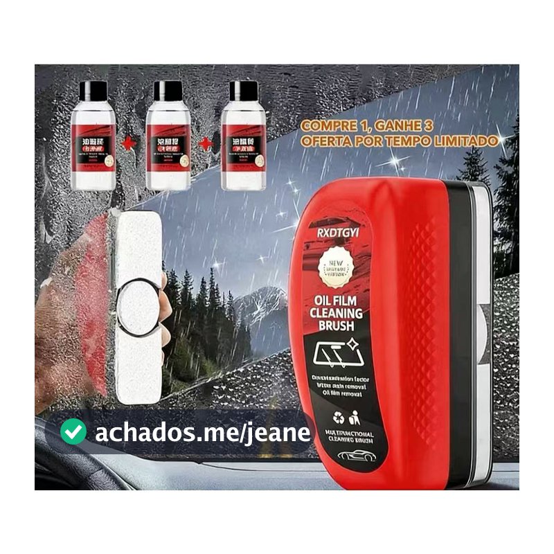 Kit Limpa Vidros Carro 120ml+50ml Remove Filme Óleo com Escova para Para-brisa Automotivo para Presente