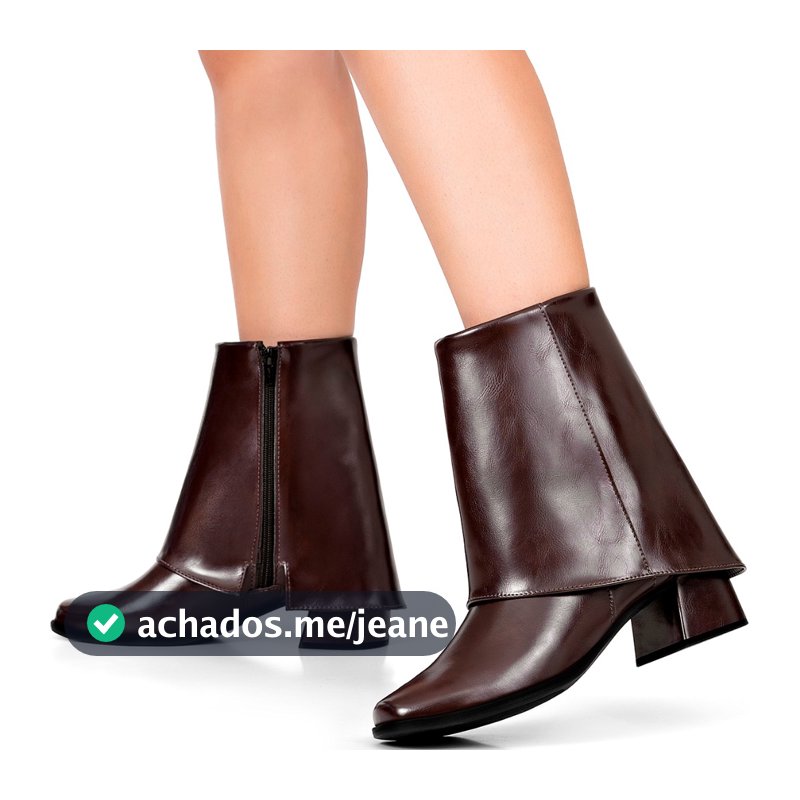 Bota Feminina Capa Lumiss Cano Curto Salto Bloco Baixo Bico Quadrado