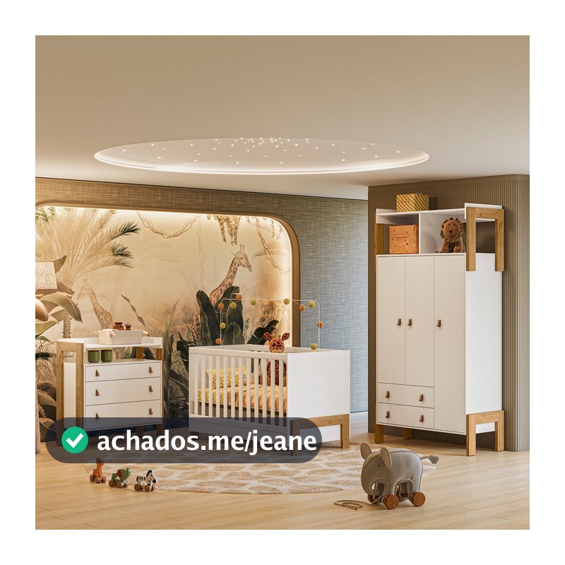 Quarto de Bebê Completo Berço mini cama Guarda Roupa e Cômoda Fantasia Qmovi