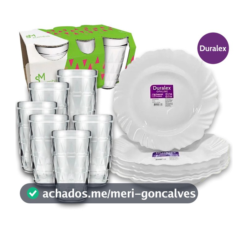 KIT 12 Peças 6 Pratos Petala Fundo Opaline Duralex e 6 Copos Zumba 270ml Vidro freezer, geladeira