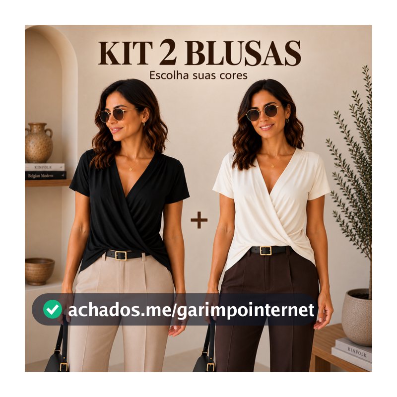 Kit 2 Blusas Femininas Transpassadas Decote V Manga Curta Viscolycra Casual Elegante para Amamentação