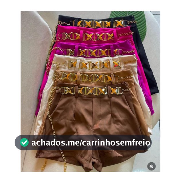 Short Feminino Estiloso Alfaiataria Cintura Alta  com Cinto Corrente Tendência Verão - PROMOÇÃO