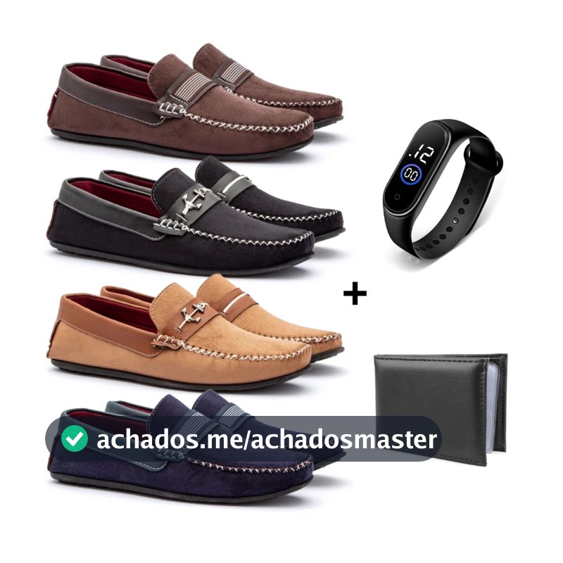 Kit 4 Pares de Mocassim Casual Masculino Extremo Conforto Lançamento + Acessorios