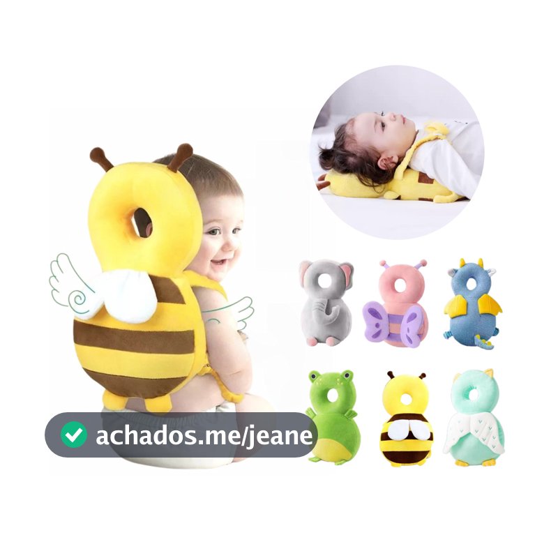 Almofada Mochila Protetora de Cabeça e Costas para Bebês Sentar Bichinhos Com Alça Menino e Menina