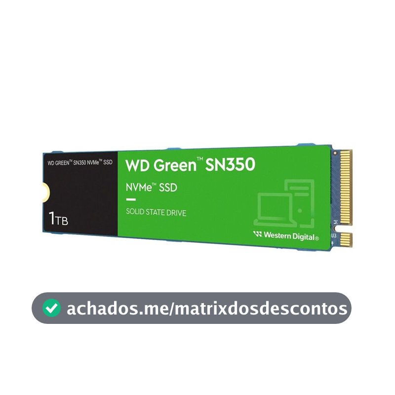 SSD M.2 NVMe 1TB Western Digital WD Green SN350 Velocidade de Leitura/Gravação até 2400/1850MB/s Gen3x4 WDS100T2G0C
