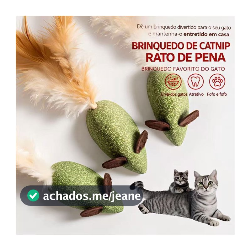 Kit de 2/4/6 Brinquedo para Gatos em Formato de Rato com Catnip, Matatabi e Penas, Antiestresse