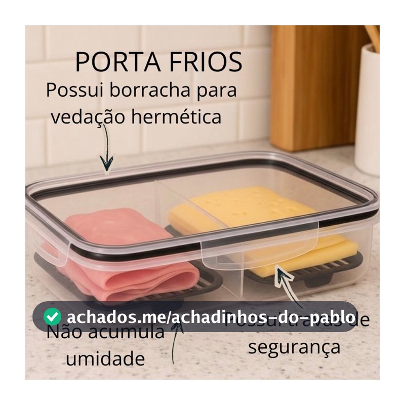 Porta Frios Duplo Preto para Presunto e Queijo Com Fundo Removível Para Conservar e Organizar a Geladeira Hermetico