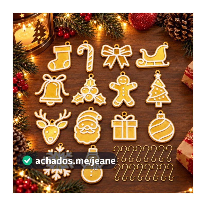 Kit 14 Enfeites de Natal para Árvore Bolachinhas Natalinas Decoração 3D