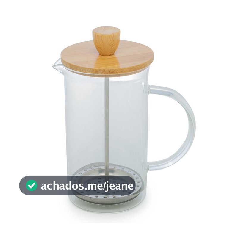 Cafeteira Prensa Francesa Vidro Borossilicato Tampa Bambu 600ml Inox