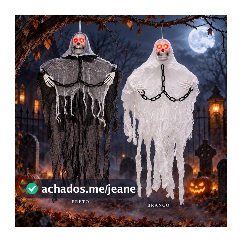 Caveira Fantasma com Som e Led Decoração Enfeite Porta Halloween Festa