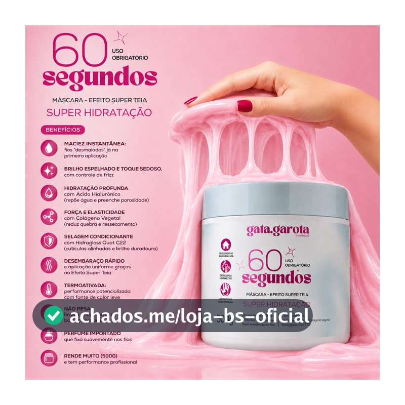 Máscara 60 Segundos Super Teia Desmaia Fios Hidratação Capilar Cabelo Antifrizz Brilho 3D Gata Garota