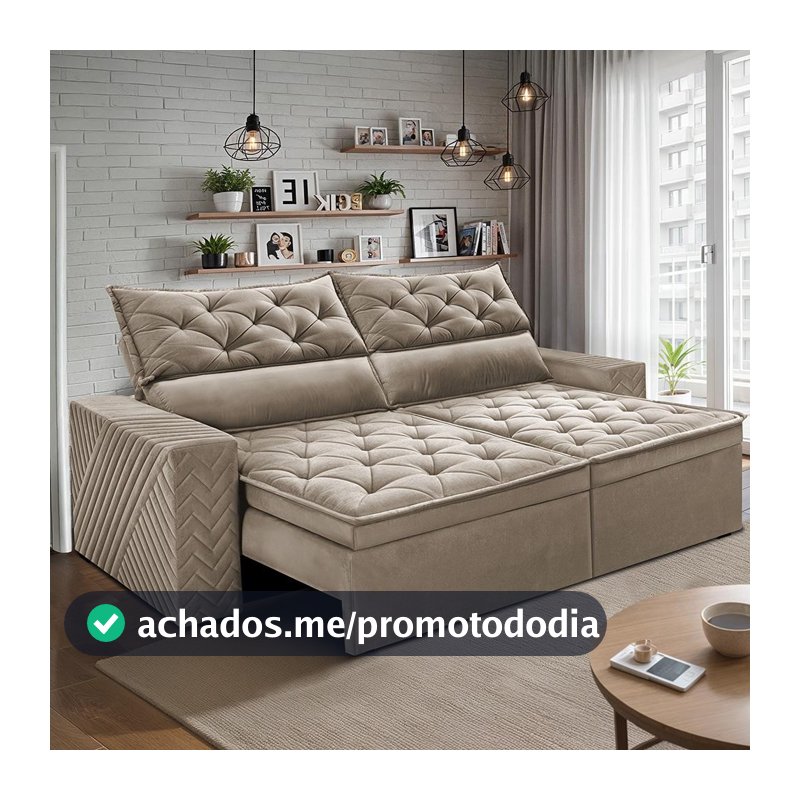 Sofá Retrátil Reclinável 2,00m Essence. Velusoft Cama inBox